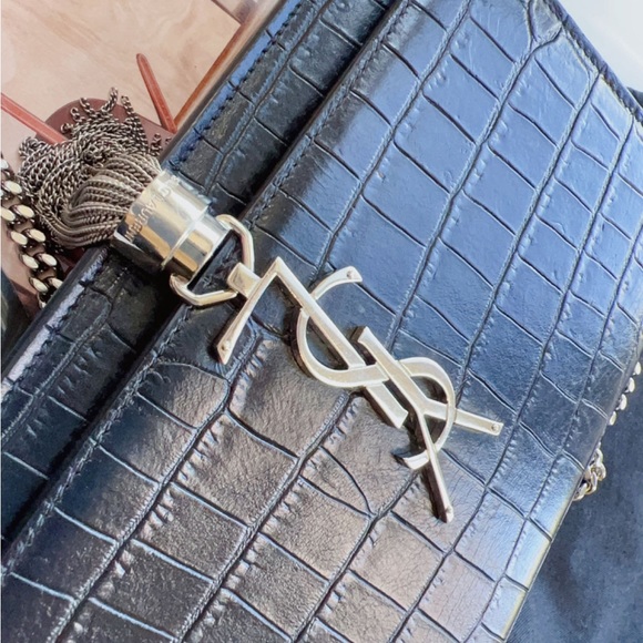 Saint Laurent Croc-Embossed Kate Crossbody Chain Wallet - Picture 4 of 7